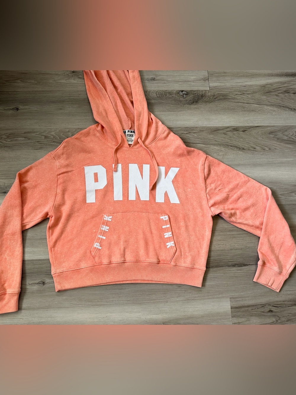 Women’s Pink Victoria Secret Coral Crop Hoodie With Pockets